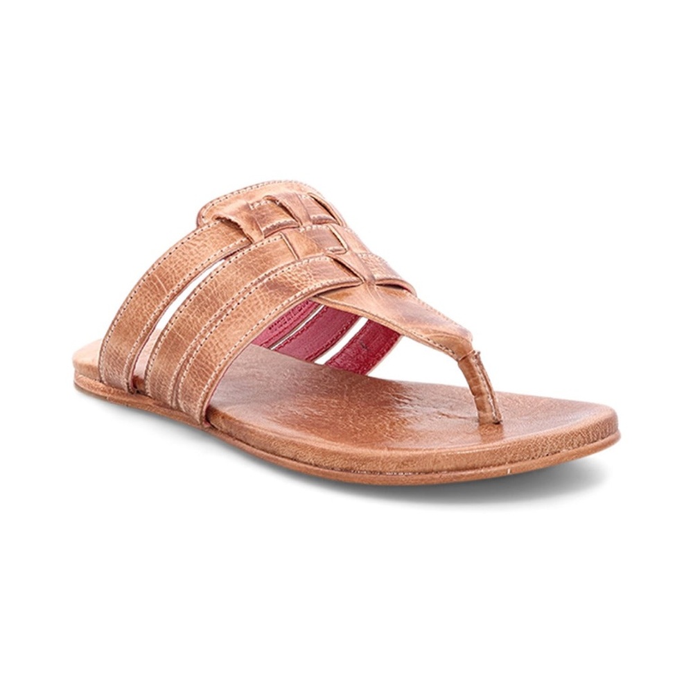 Women's Tan Leather Thong Slide Sandals